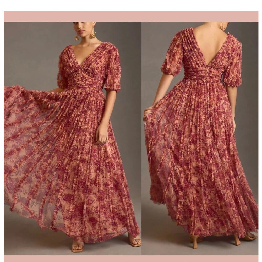 Mac Duggal 8013 Floral V-Neck Chiffon Gown Dress Size 6 New with tags $898.00